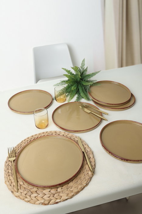 Hermia Juego de platos de gres cerámico, 27 cm, 6 piezas, Marrón claro